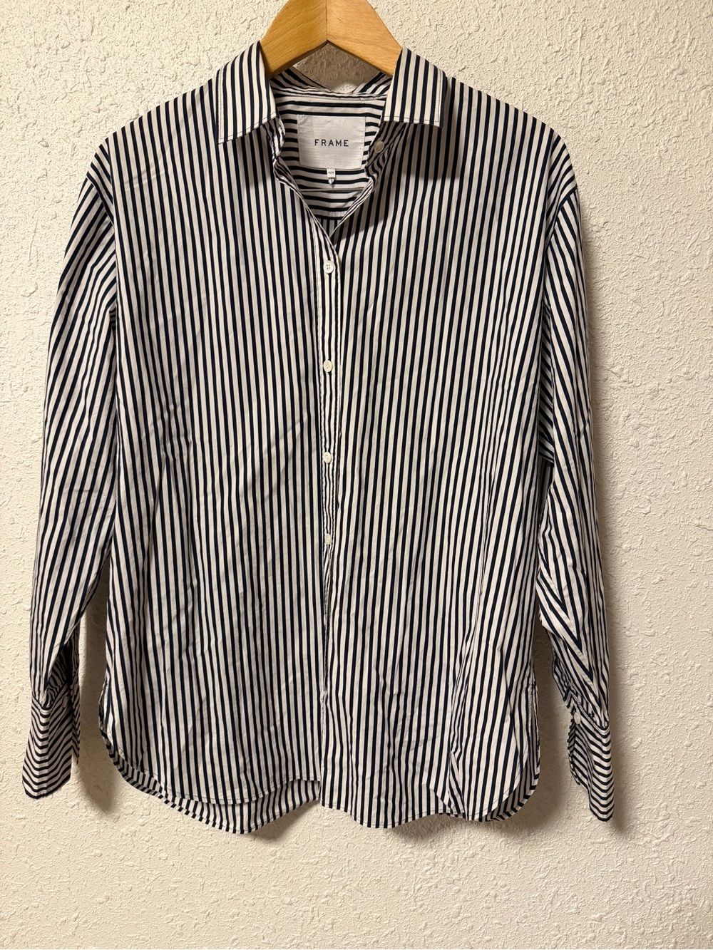 Frame Denim women’s Black and White Vertical Stripe Button-Down Shirt medium